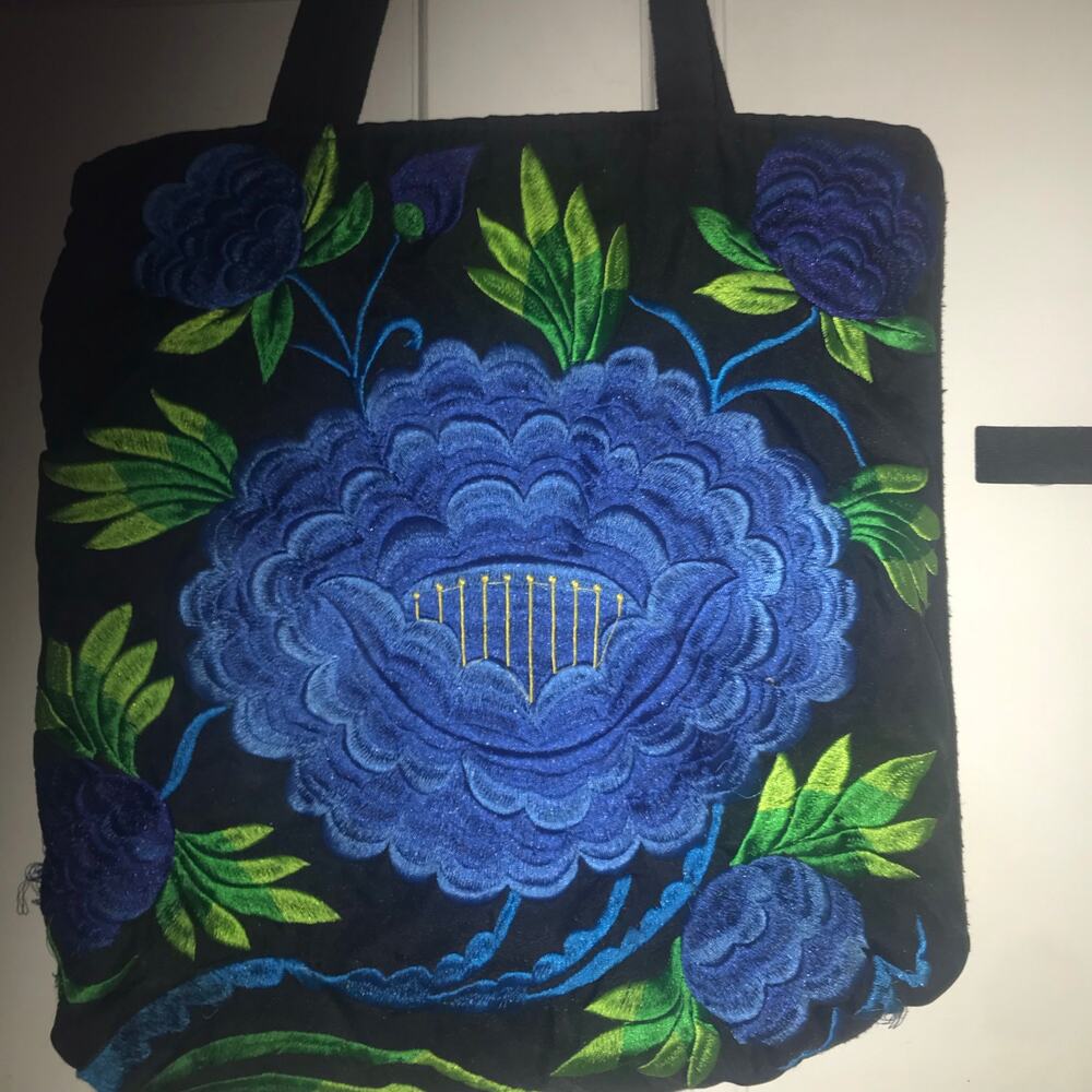 FLOWER PATTERN BLUE PURSE